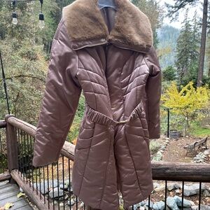 Alfani Coat NWT Satin and Faux Fur Blush/Bronze L